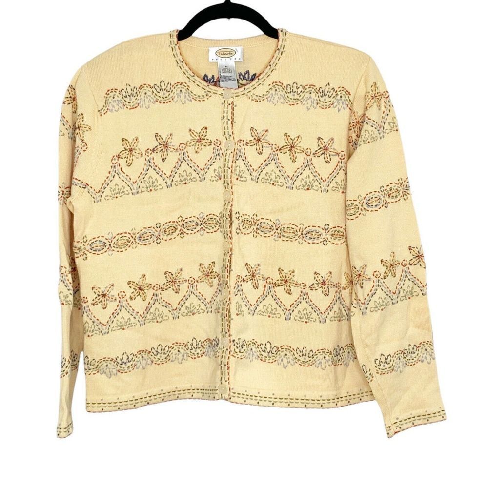 Talbots Yellow Cotton Embroidered Sweater Women’s Petite M Pre-Owned